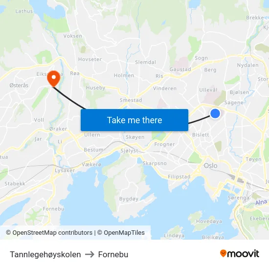 Tannlegehøyskolen to Fornebu map