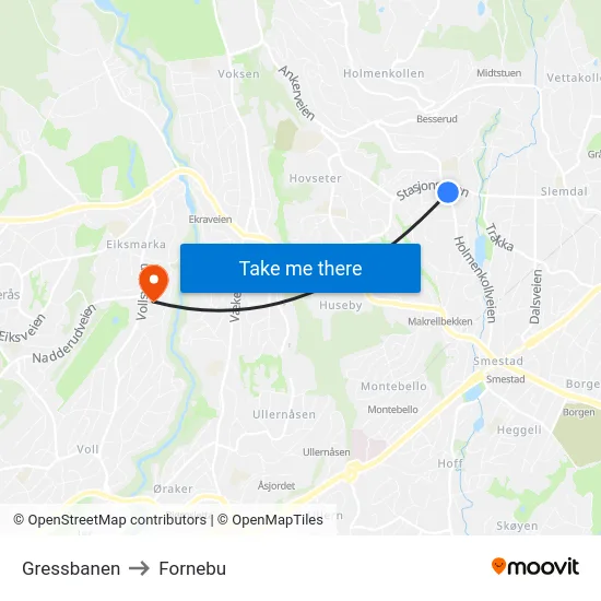 Gressbanen to Fornebu map