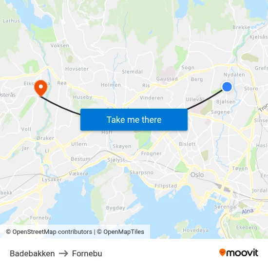 Badebakken to Fornebu map