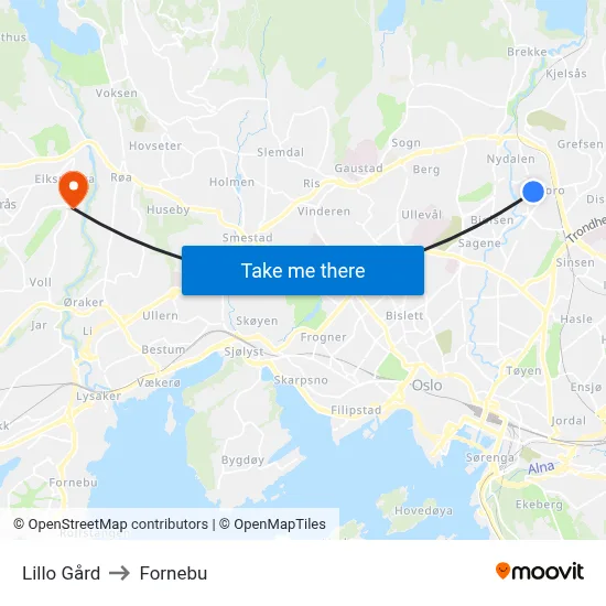 Lillo Gård to Fornebu map