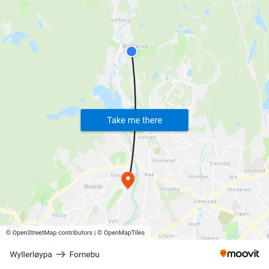 Wyllerløypa to Fornebu map
