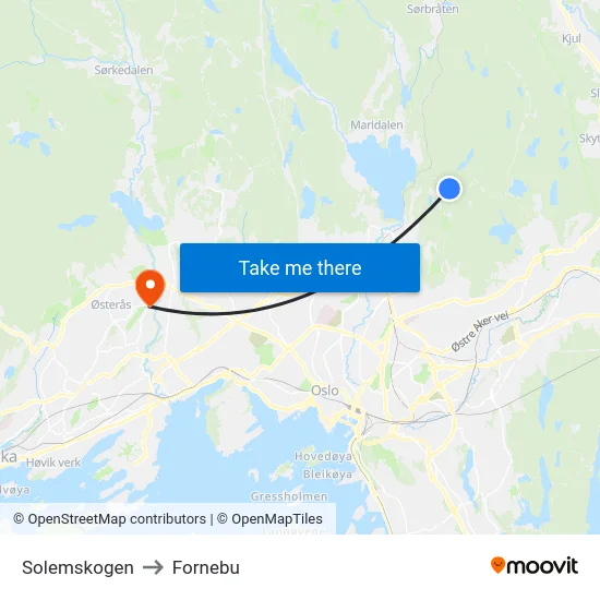 Solemskogen to Fornebu map