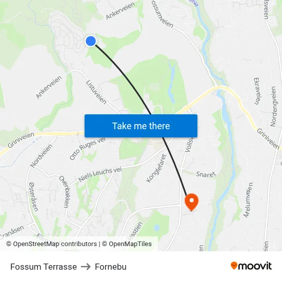 Fossum Terrasse to Fornebu map