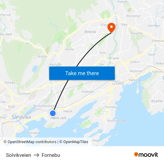 Solvikveien to Fornebu map