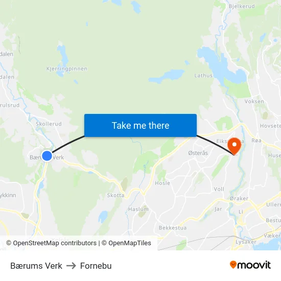 Bærums Verk to Fornebu map