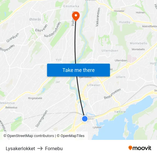 Lysakerlokket to Fornebu map