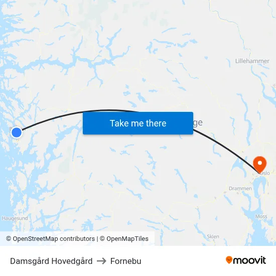 Damsgård Hovedgård to Fornebu map