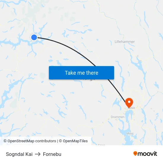 Sogndal Kai to Fornebu map