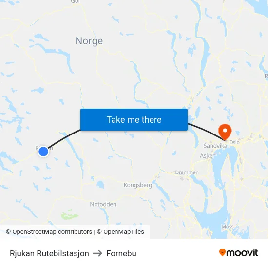 Rjukan Rutebilstasjon to Fornebu map