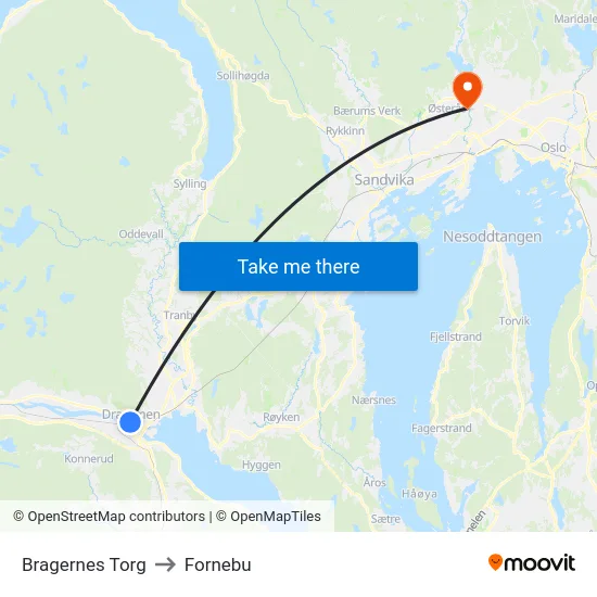 Bragernes Torg to Fornebu map