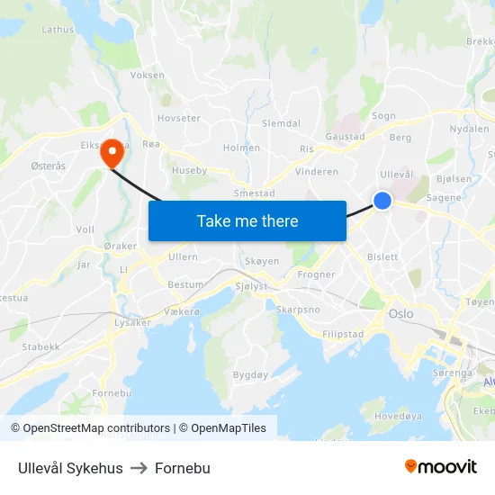 Ullevål Sykehus to Fornebu map