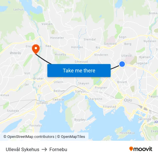 Ullevål Sykehus to Fornebu map