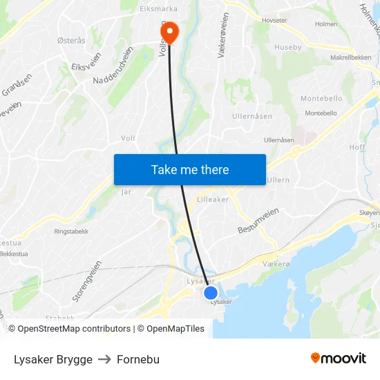 Lysaker Brygge to Fornebu map