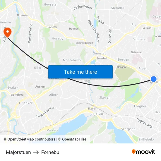 Majorstuen to Fornebu map