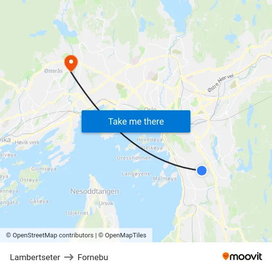 Lambertseter to Fornebu map