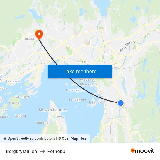 Bergkrystallen to Fornebu map