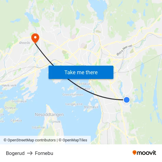 Bogerud to Fornebu map