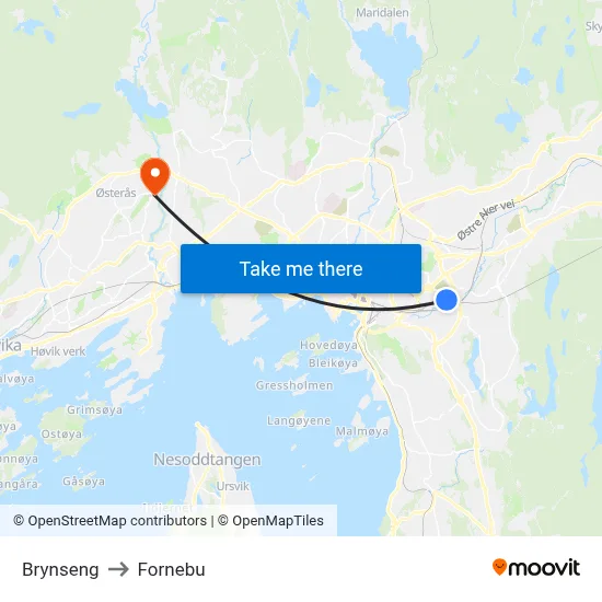 Brynseng to Fornebu map
