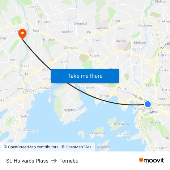 St. Halvards Plass to Fornebu map