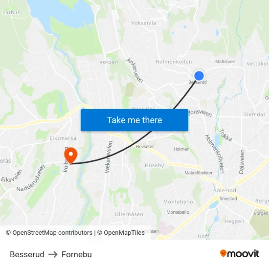 Besserud to Fornebu map