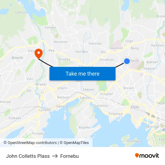 John Colletts Plass to Fornebu map