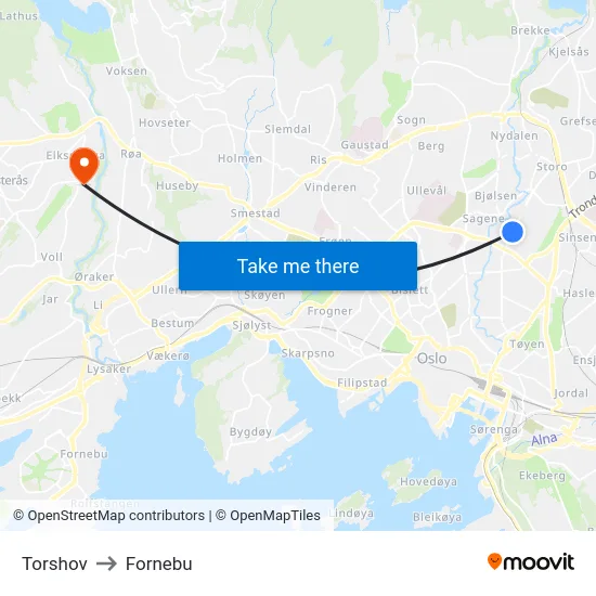 Torshov to Fornebu map