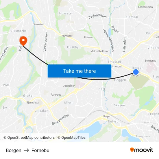 Borgen to Fornebu map