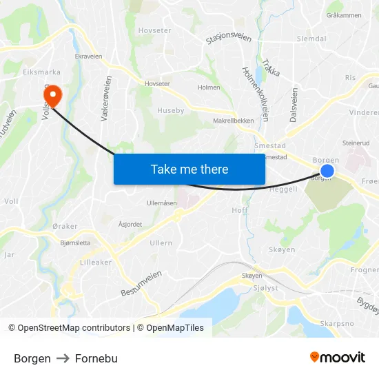 Borgen to Fornebu map