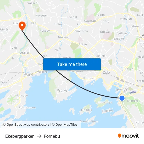 Ekebergparken to Fornebu map