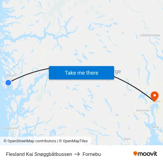 Flesland Kai Snøggbåtbussen to Fornebu map