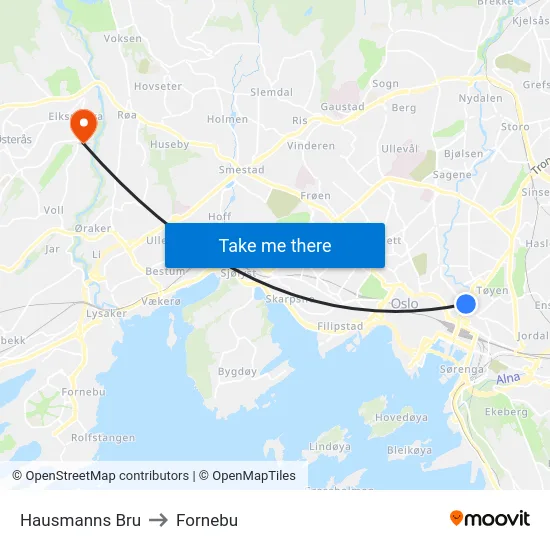 Hausmanns Bru to Fornebu map