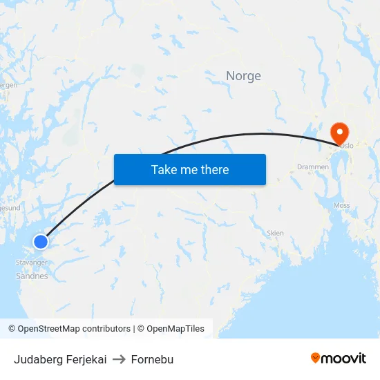 Judaberg Ferjekai to Fornebu map
