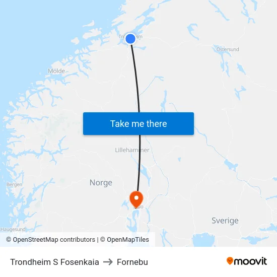 Trondheim S Fosenkaia to Fornebu map