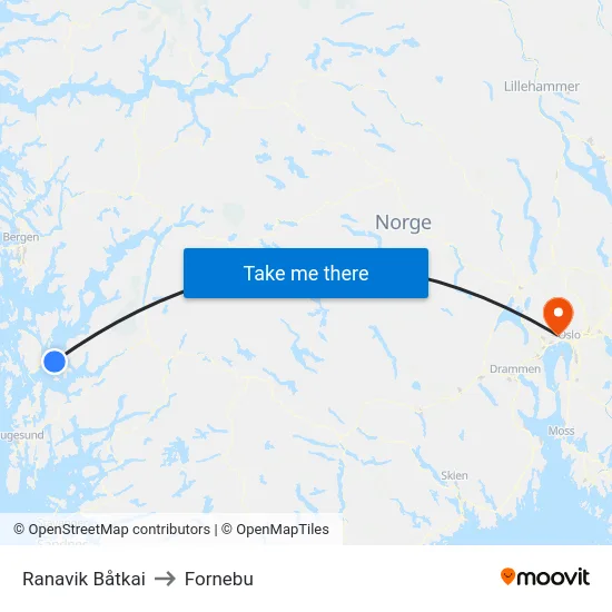 Ranavik Båtkai to Fornebu map