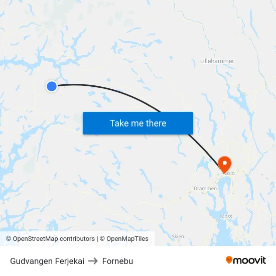 Gudvangen Ferjekai to Fornebu map