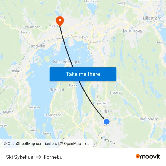Ski Sykehus to Fornebu map