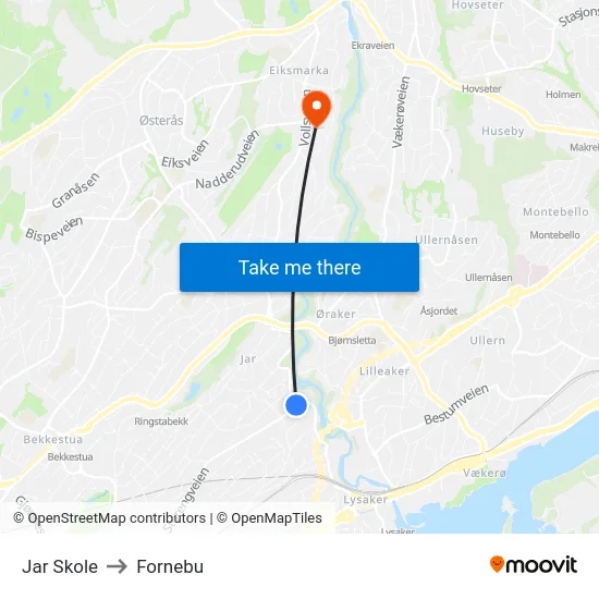 Jar Skole to Fornebu map