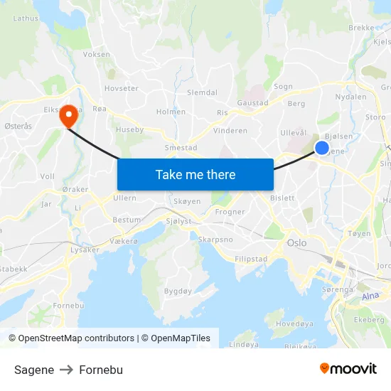 Sagene to Fornebu map