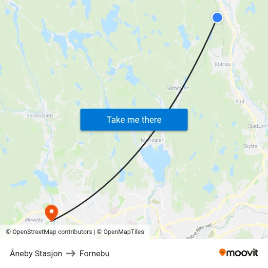 Åneby Stasjon to Fornebu map
