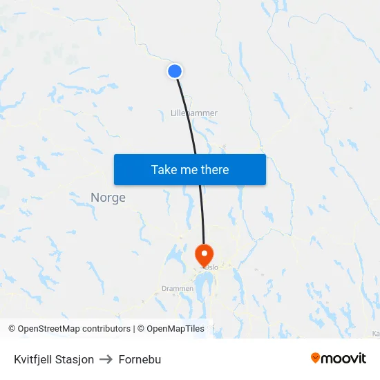 Kvitfjell Stasjon to Fornebu map