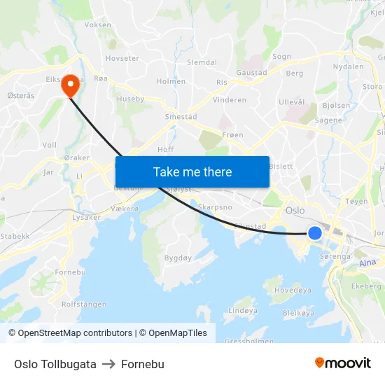 Oslo Tollbugata to Fornebu map