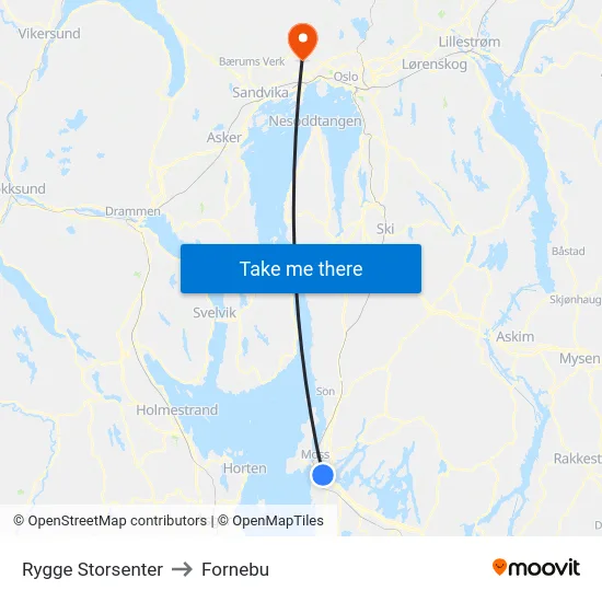 Rygge Storsenter to Fornebu map