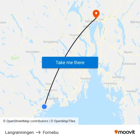 Langrønningen to Fornebu map