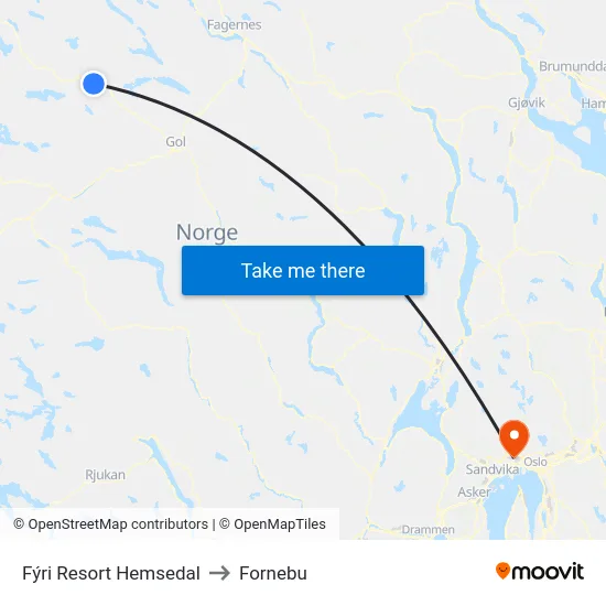 Fýri Resort Hemsedal to Fornebu map