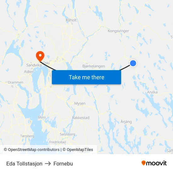 Eda Tollstasjon to Fornebu map