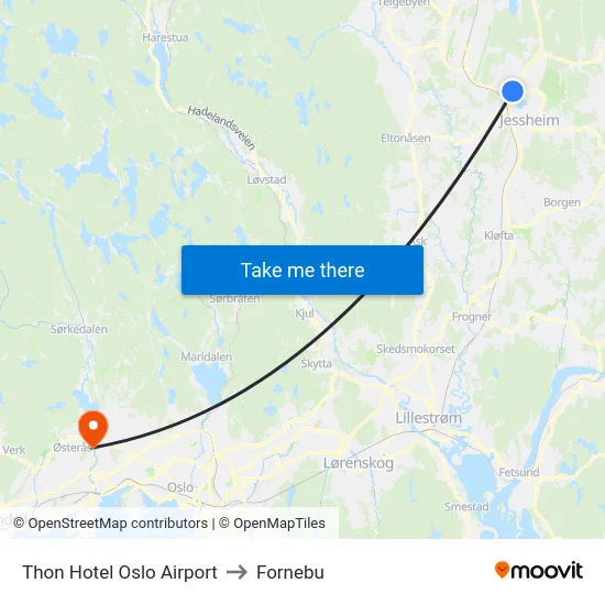 Thon Hotel Oslo Airport to Fornebu map