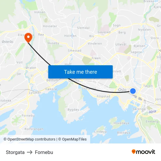Storgata to Fornebu map