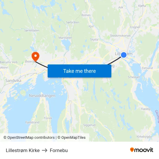 Lillestrøm Kirke to Fornebu map