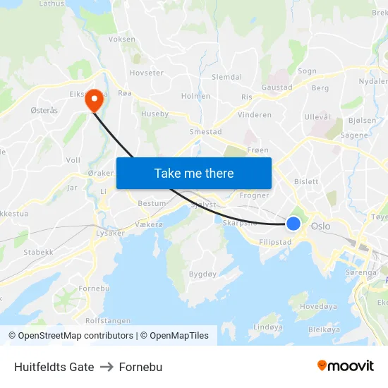 Huitfeldts Gate to Fornebu map