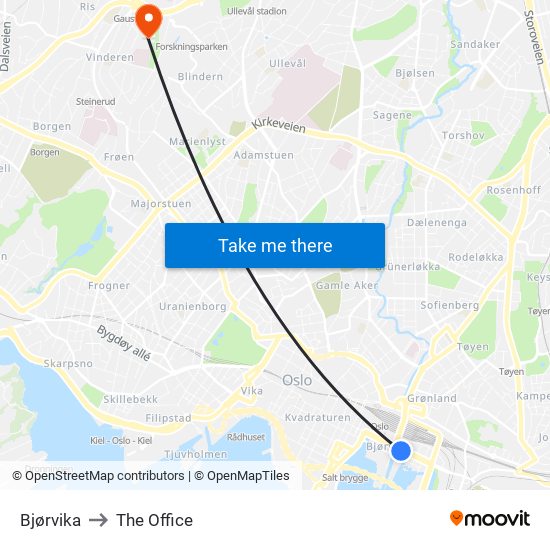 Bjørvika to The Office map
